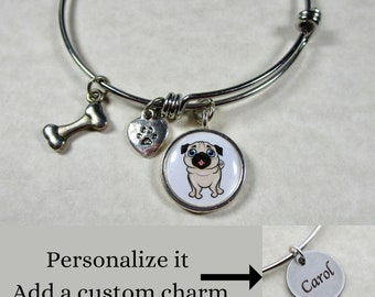 Pug Bangle, Pug Bracelet, Pug Jewelry, Pug Expand It, Pug Gifts, Pug Mom Gifts, Pug Birthday Gifts, Pug Christmas Gifts, Gift for Pug Mom