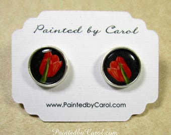 Tulip Earrings, Red Tulip Jewelry, Red Tulip Studs, Red Tulip Lever Backs, Red Tulip Gifts, Easter Earrings, Easter Jewelry, Easter Studs