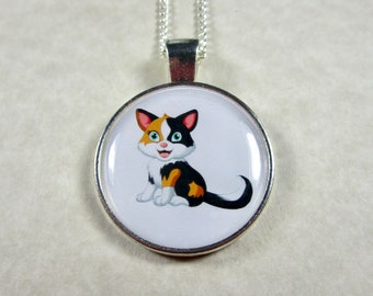 Calico Cat Pendant, Cat Jewelry, Cat Necklace, Cat Mom Gifts, Calico Jewelry, Calico Necklace, Cat Lover Gifts. Calico Pendant