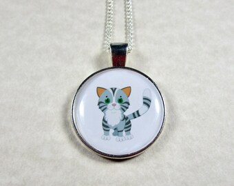 Gray Tabby Cat Pendant, Cat Jewelry, Cat Necklace, Cat Mom Gifts, Gray Tabby Jewelry, Gray Tabby Necklace, Cat Lover Gifts