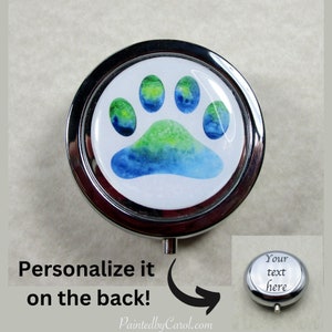 Paw Print Pillbox, Paw Print Gifts, Pet Pill Case, Dog Lover Gifts, Cat Lover Gifts, Paw Print Pill Container, Pet Lover Gifts image 1