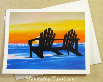 Beach Sunset Note Cards, Blank Beach Sunset Note Card Set, Beach Greeting Cards, Note Card with Beach Sunset, Beach Blank Card, Set of Cards