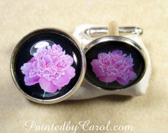 Peony Cufflinks, Peony Mens Gifts, Peony Jewelry, Peony Bridal Jewelry, Peony Wedding Jewelry, Grooms Cufflinks, Groomsmen Gift, Fathers Day