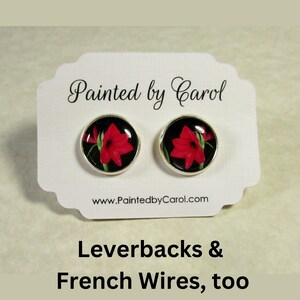 Amaryllis Earrings, Red Amaryllis Jewelry, Amaryllis Studs, Amaryllis Lever Backs, Christmas Earrings, Bridesmaid Earrings, Amaryllis Gifts