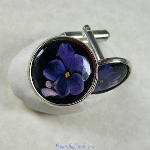 Violet Cufflinks, February Birthday Mens Gifts / Purple Flower Jewelry for Him
