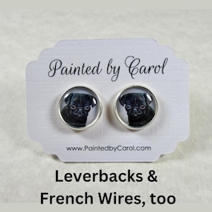 Black Pug Earrings, Black Pug Jewelry, Black Pug Gifts, Black Pug Mom Gifts, Gifts for Black Pug Mom, Black Pug Studs, Pug Lever Backs