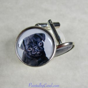 Black Pug Cufflinks, Dog Dad Mens Jewelry / Pet Lover Gifts for Him