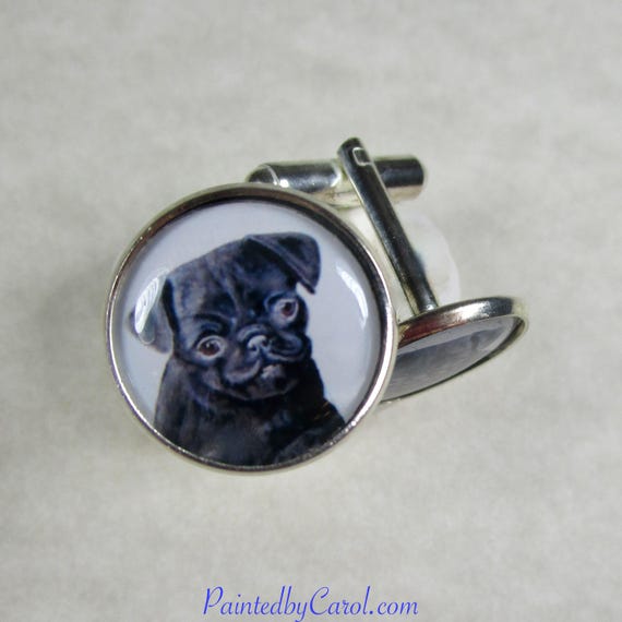 Black Pug Cufflinks, Dog Dad Mens Jewelry / Pet Lover Gifts for Him