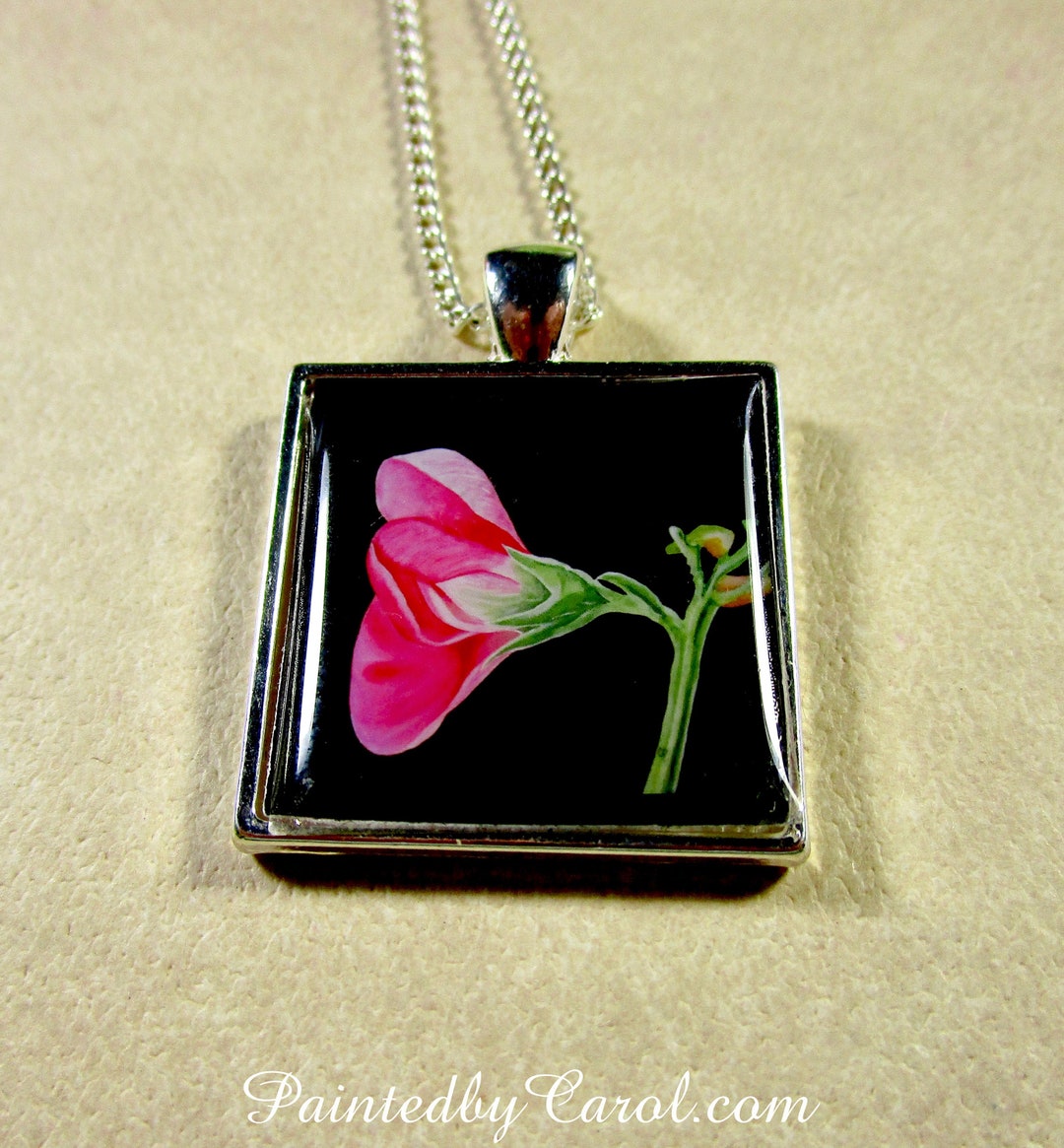 Sweet Pea Pendant, Pink Sweet Pea Necklace, Sweet Pea Jewelry, Sweet