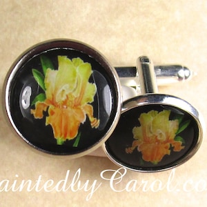 Yellow Iris Cufflinks, Bearded Iris Mens Gifts, Iris Bridal Jewelry, Iris Wedding Jewelry, Iris Grooms Cufflinks, Iris Fathers Day Gifts