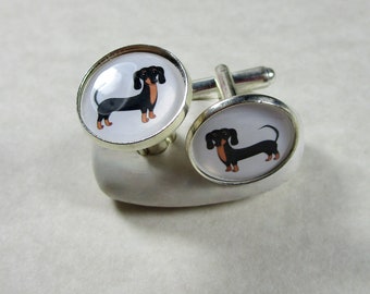 Black and Tan Dachshund Cufflinks, Smooth Dachshund Mens Gifts, Wiener Dog Cufflinks, Wiener Dog Mens Gifts, Dachshund Accessories