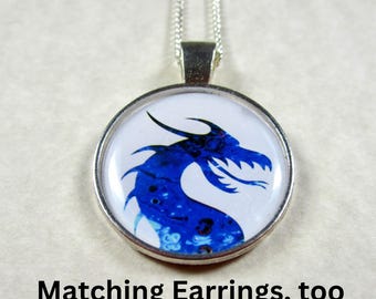 Blue Dragon Necklace, Fantasy Pendant / Gamer Jewelry Gifts