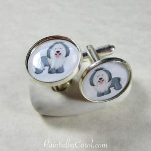 Old English Sheepdog Cartoon Cufflinks, OES Mens Gifts, Dulux Dog Cufflinks, Sheepdog Mens Gifts, OES Cufflinks, Dulux Dog Gifts