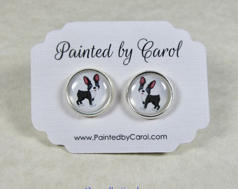 Boston Terrier Earrings, Boston Terrier Jewelry, Boston Terrier Studs, Boston Terrier Gifts, Boston Terrier Cartoon