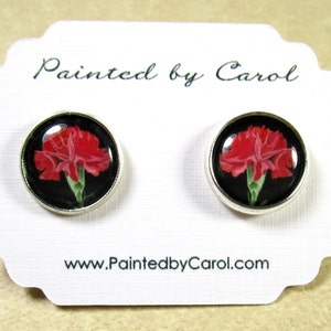 Carnation Earrings, Red Carnation Jewelry, Carnation Studs, Carnation Lever Backs, Carnation Gifts, Bridesmaids Jewelry, Wedding Earrings image 1