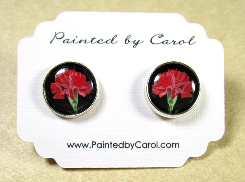 Carnation Earrings, Red Carnation Jewelry, Carnation Studs, Carnation Lever Backs, Carnation Gifts, Bridesmaids Jewelry, Wedding Earrings image 1