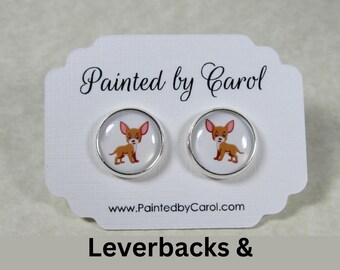 Chihuahua Earrings, Dog Mom Studs, Leverbacks or Wires / Pet Lover Jewelry Gifts