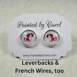 Piebald Dachshund Earrings, Red and White Dachshund Jewelry, Dachshund Studs, Dachshund Gifts, Wiener Dog Gift, Wiener Dog Earrings