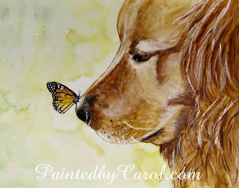 Golden Wall Art Dog and Butterfly Print Golden Retriever Gift Golden Retriever Print Golden Retriever Painting Retriever Wall Art