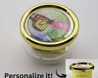 Monarch Butterfly Music Box, Personalized Pink Flower Gifts / Custom Floral Memento