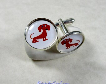 Red Dachshund Cufflinks, Smooth Dachshund Mens Gifts, Wiener Dog Cufflinks, Wiener Dog Mens Gifts, Dachshund Accessories