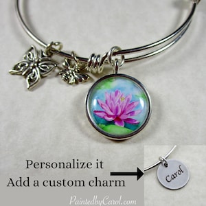 Waterlily Bangle, Waterlily Bracelet, Pink Flower Jewelry, Pink Flower Bracelet, Water Lily Gifts, Water Lily Wedding, Outdoor Wedding