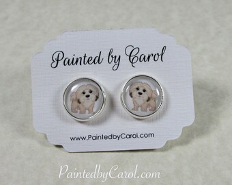 Havanese Earrings, Havanese Jewelry, Havanese Studs, Havanese Leverbacks, Havanese Gifts, Havanese Mom Gifts, Earrings with Havanese