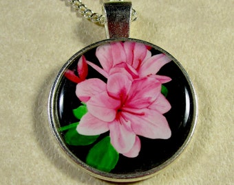 Azalea Pendant, Pink Azalea Necklace, Azalea Jewelry, Pendant with Azalea, Necklace with Pink Azalea, Easter Pendant