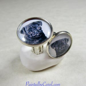 Black Pug Cufflinks, Dog Dad Mens Jewelry / Pet Lover Gifts for Him image 2