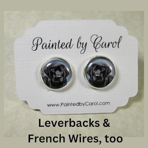 Labrador Retriever Portrait Earrings, Black Lab Studs, Leverbacks or Wires / Pet Lover Jewelry Gifts