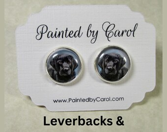 Labrador Retriever Portrait Earrings, Black Lab Studs, Leverbacks or Wires / Pet Lover Jewelry Gifts