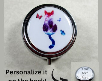 Calico Cat Pillbox, Personalized Kitten Mom or Dad Gifts / Pet Lover Memento