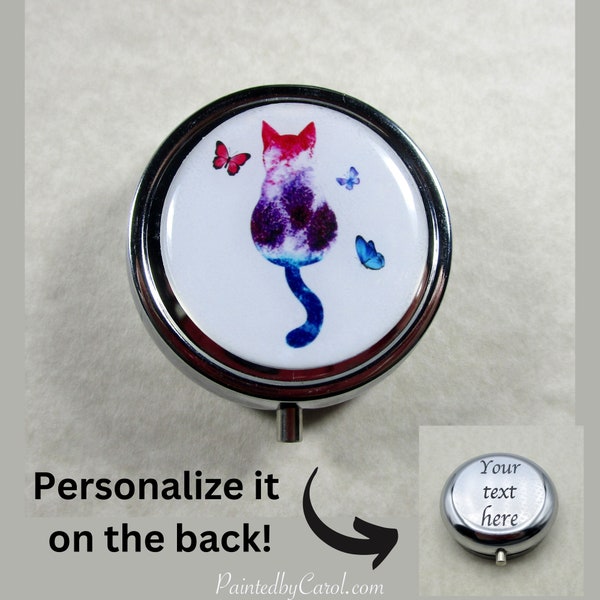 Calico Cat Pillbox, Cat Pill Box, Cat & Butterfly Gifts, Cat Gifts, Cat Mom Gifts, Cat Lover Gifts, Cat Lady Gifts, Gifts with Cat