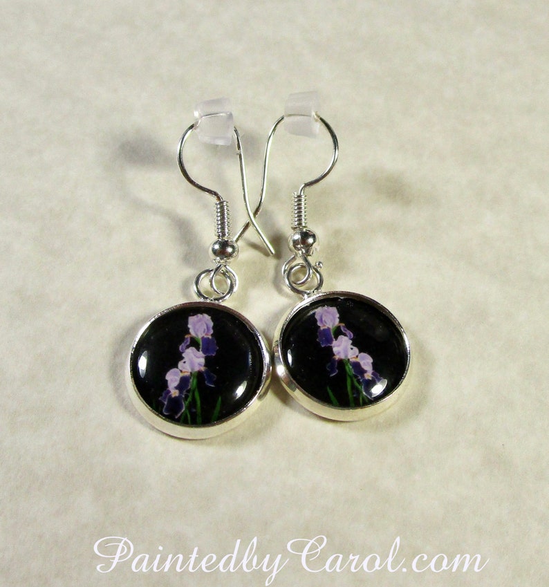 Bearded Iris Earrings, Purple Iris Jewelry, Bearded Iris Gifts, Purple Iris Studs, Bearded Iris Lever Backs, Purple Flower Jewelry image 3