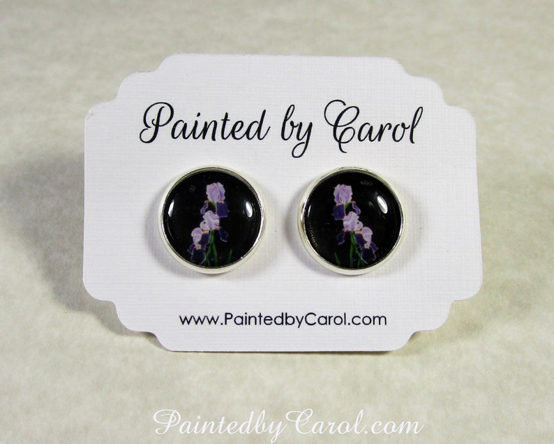 Bearded Iris Earrings, Purple Iris Jewelry, Bearded Iris Gifts, Purple Iris Studs, Bearded Iris Lever Backs, Purple Flower Jewelry image 1