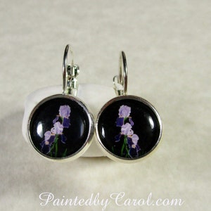 Bearded Iris Earrings, Purple Iris Jewelry, Bearded Iris Gifts, Purple Iris Studs, Bearded Iris Lever Backs, Purple Flower Jewelry image 2