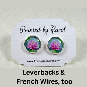 Waterlily Earrings, Water Lily Jewelry, Water Lily Studs, Water Lily Lever Backs, Water Lily Wires, Water Lily Gifts, Pink Flower Earrings