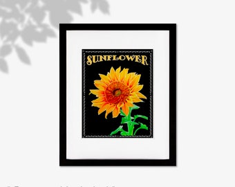 Sunflower Poster Print, Sunflower Crate Wall Art, Sunflower Home Decor, Sunflower Painting, Sunflower Gifts, Sunflower Watercolor