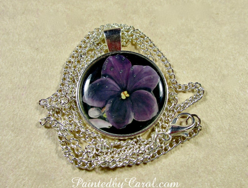 Violet Pendant, Violet Necklace, Violet Jewelry, Purple Violets Gift, Violet Wedding Jewelry, Violet Bridal Jewelry, Mothers Day Gifts image 2