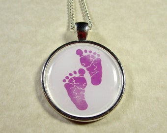 Pink Feet Pendant, Pink Feet Necklace, Pink Feet Jewelry, Baby Girl Necklace, Gender Reveal Gifts, Baby Girl Pendant, Pink Feet Gifts