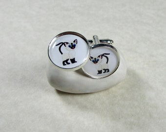 Siamese Cat Cufflinks, Cat Mens Gifts, Cat Mens Jewelry, Siamese Cat Gifts, Cat Dad Gifts, Siamese Cat Bridal, Siamese Cat Wedding Jewelry