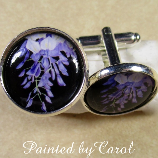 Wisteria Cufflinks, Purple Wisteria Mens Gift, Wisteria Wedding Jewelry, Wisteria Bridal Jewelry, Wisteria Grooms Cufflink, Fathers Day Gift