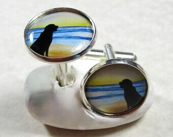 Labrador Retriever Beach Cufflinks, Lab Dad Mens Gifts / Pet Lover Gifts for Him