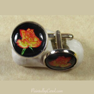Red and Yellow Rose Cufflinks, Rose Mens Gift, Rose Accessories, Rose Bridal Jewelry, Rose Wedding Jewelry, Grooms Cufflinks, Groomsmen Gift