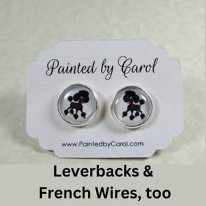 Black Poodle Earrings: Cartoon Dog Studs, Lever Backs, French Wires