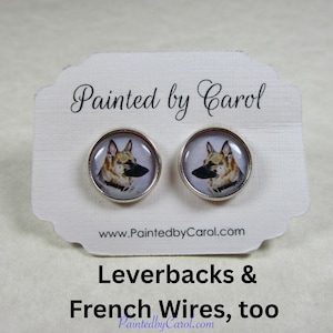 German Shepherd Earrings, Police Dog Studs, Leverbacks or Wires / Pet Lover Jewelry Gifts