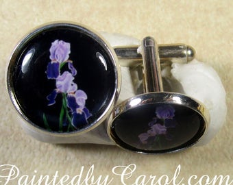 Bearded Iris Cufflinks, Purple Iris Cufflinks, Iris Mens Gifts, Groomsmen Cufflinks, Cufflinks for Groom, Wedding Jewelry, Bridal Jewelry