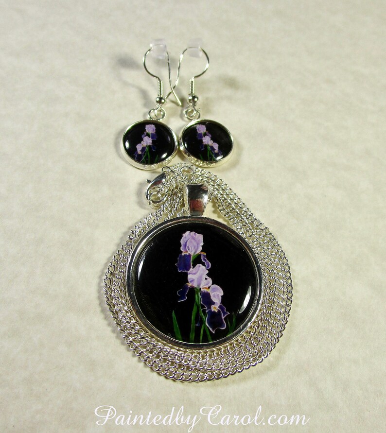Bearded Iris Earrings, Purple Iris Jewelry, Bearded Iris Gifts, Purple Iris Studs, Bearded Iris Lever Backs, Purple Flower Jewelry image 6
