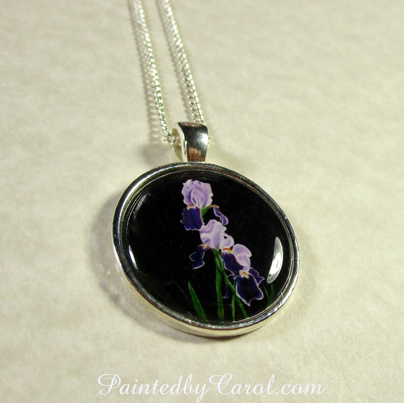 Bearded Iris Pendant, Bearded Iris Jewelry, Iris Necklace, Purple Iris Pendant, Bearded Iris Gifts, Bridesmaid Jewelry, Wedding Pendant image 6