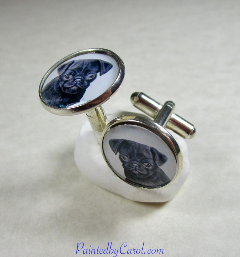 Black Pug Cufflinks, Dog Dad Mens Jewelry / Pet Lover Gifts for Him image 3